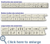 Three toolbar viewing sizes